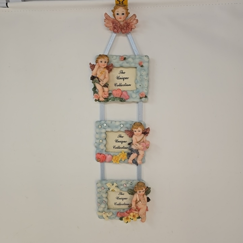 Vintage angels hanging triple photo picture frame resin dove 90s wall‎ decor